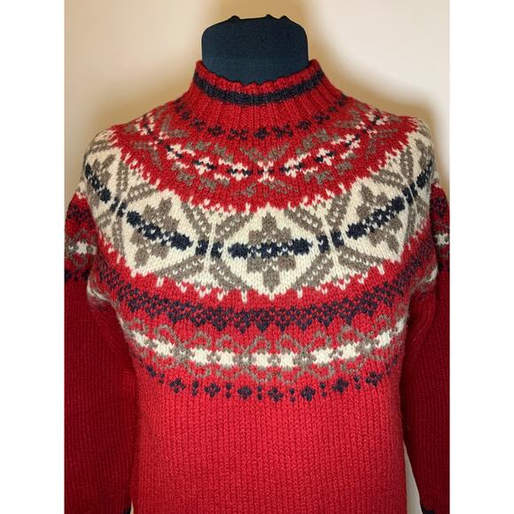Eddie Bauer LEGEND red Fair Isle women's sweater in 100% wool Size Small heavy - Picture 2 of 10